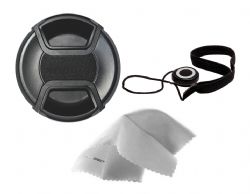 Nikon D7000 Lens Cap Center Pinch (77mm) + Lens Cap Holder + Nwv Direct Microfiber Cleaning Cloth. 